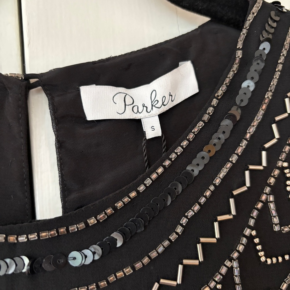 Parker Topaz Beaded Sequin Mini Dress Black Geometric Cocktail Party Size S NWT - Picture 4 of 16